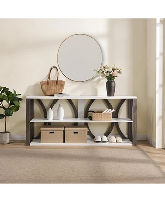 3-Tier Industrial Console Table, 70.9" Narrow Entry Table, White
