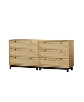 3-Drawers Storage Cabinet Rope Woven Drawer (Set of 2), for Bedroom,Living Room,Dining Room,Hallways,Oak