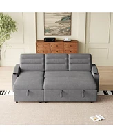 83" Convertible Sofa Bed with Storage, Recliner, and Cup Holder