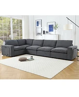 Gray Modular Sectional Sofa with Wireless Charging, Cup Holders, Book Storage