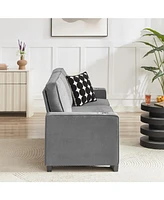 83.86"Snowfleece Fabric sofa,Modern Compressed Couch,3-Seater Sofa, Furniture for Living Room,Bedroom,office, Gray