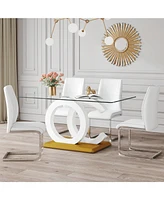 Luxurious Glass & Pu Dining Set with White Chairs