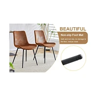 Wood-Textured Mdf Dining Set with 4 Brown Suede Chairs