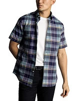 Charles Tyrwhitt Men's Slim Fit Short Sleeve Wrinkle-Resistant Plaid Button-Down Shirt