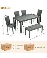 6-Piece Grey Dining Table Set with Bench