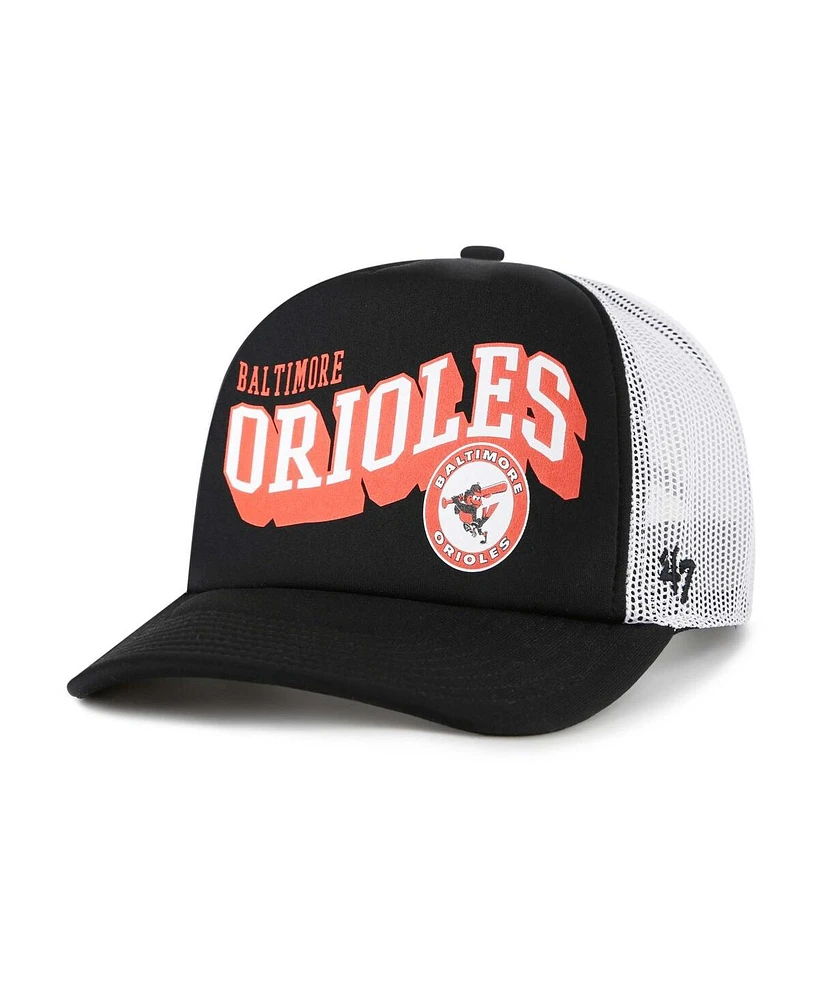 '47 Brand Men's Black Baltimore Orioles Meander Foam Trucker Snapback Hat