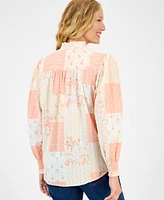 Style & Co Women's Printed Long-Sleeve Ruffle-Neck Blouse, Exclusively at Macy's