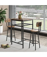Bar table, equipped with 2 bar stools, with backrest and partition (Rustic Brown)