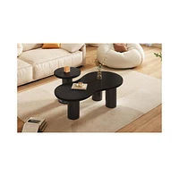 Easy Assembly Nesting Coffee Table Set of 2, Cream Style Cloud Coffee Table with Round Small Side Table
