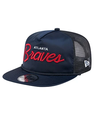 New Era Men's Navy Atlanta Braves Retro Satin Script Golfer Adjustable Hat