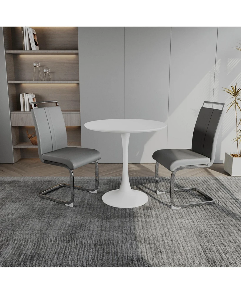 White Tulip Dining Table & Gray Pu Dining Chairs (Set of 3)