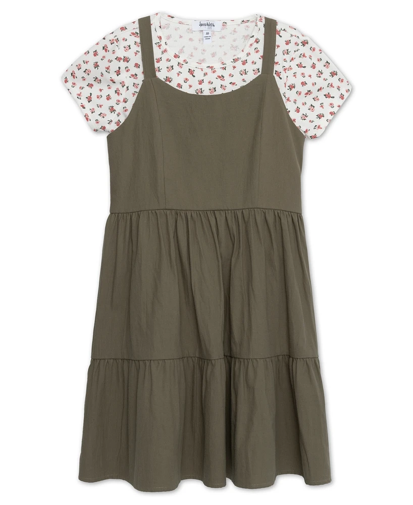 Speechless Big Girls 2-Piece Rosebud T-Shirt and Tiered Olive Dress Set