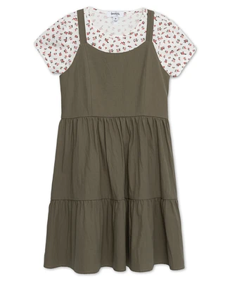 Speechless Big Girls 2-Piece Rosebud T-Shirt and Tiered Olive Dress Set