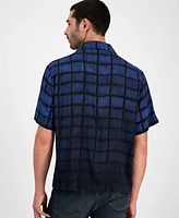 Hugo by Boss Men's Espiono Oversized Fit Short Sleeve Geo Print Button-Front Camp Shirt