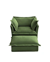Armchair with Ottoman, Deep Seat Chenille Set