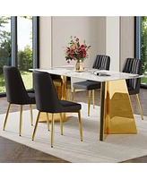Luxurious 63" Pandora Dining Set: Sintered Stone Table, 4 Pu Chairs