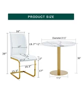 Elegant White Marble Dining Set: Table & 2 Chairs with Suction Relief Texture