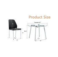 Modern Glass and Metal Table with 4 Black Pu Comfort Chairs