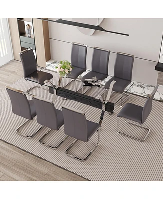 Elegant Glass Dining Set with 8 Dark Gray Chairs