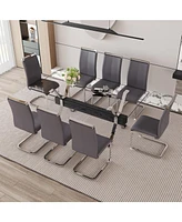 Elegant Glass Dining Set with 8 Dark Gray Chairs