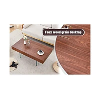 Walnut Mdf Coffee Table with Glass Legs (39.3"x21.6")