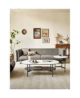 Coffee table ceramic Coffee Table, Mdf painting Double Layer Coffee Table for Living Room, white ceramic and Coffee Brown Bottom Shelf