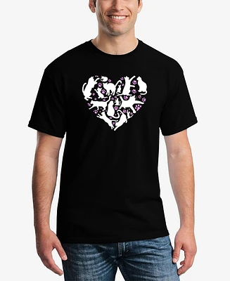 La Pop Art Men's Cat Heart Word T-Shirt