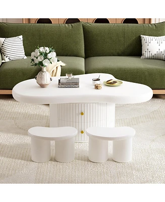 Cloud Coffee Table Set: 3 Tables, 2 Drawers, 2 Stools