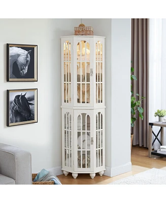 Corner Curio Cabinet with Adjustable Glass Shelves and Mirrored Back