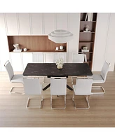 Extendable Dining Table and Armless Chair Set for 6-8 (62.4" - 78.15" Table)