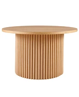 27.5" Round Coffee Table with Oak Veneer, Mdf Top & Metal Base