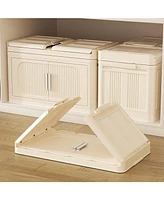 Cream White 19" 4-Tier Folding Storage Cabinet with Magnetic Door & Wheels