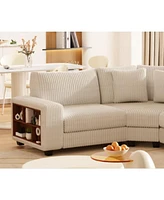 Modular Three-seat Corner Sofa, Wooden Frame Locker with Armrests, Stylish and Comfortable, Cream Style, Beige