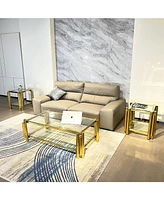 Modern 3-Piece Coffee Table Set: Stainless Steel, Clear Glass, Gold