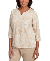 Alfred Dunner Petite Catalina Island Textured Floral Foil Accent Top