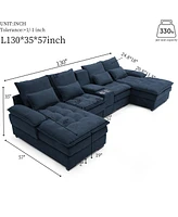 130" U-Sofa with Console, Cup Holders, Sleeper Couch Set for 6