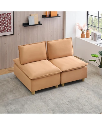58" Pumpkin Flannel Sofa with Minimalist Row Design