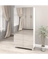 4-Drawer Shoe Cabinet with Mirror and 4-Door Closet (White)