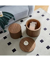 Mdf nested table set 2 pieces, handcrafted round coffee table in living/lounge area, walnut color