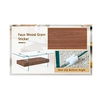 43.3" Modern 2-Tier Coffee Table: Glass & Wood Grain, Storage & Multi-Use