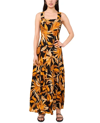 Vince Camuto Women's Tropical-Print Square-Neck Smocked-Back Sleeveless Maxi Dress