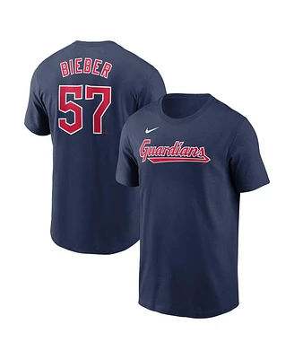 Nike Men's Shane Bieber Navy Cleveland Guardians Fuse Name Number T-Shirt