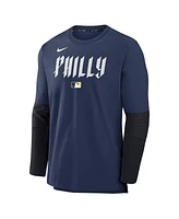 Nike Men's Navy Philadelphia Phillies Authentic Collection City Connect Lightweight Player Tri-Blend Performance Long Sleeve T-Shirt