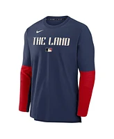 Nike Men's Navy Cleveland Guardians Authentic Collection City Connect Lightweight Player Tri-Blend Performance Long Sleeve T-Shirt