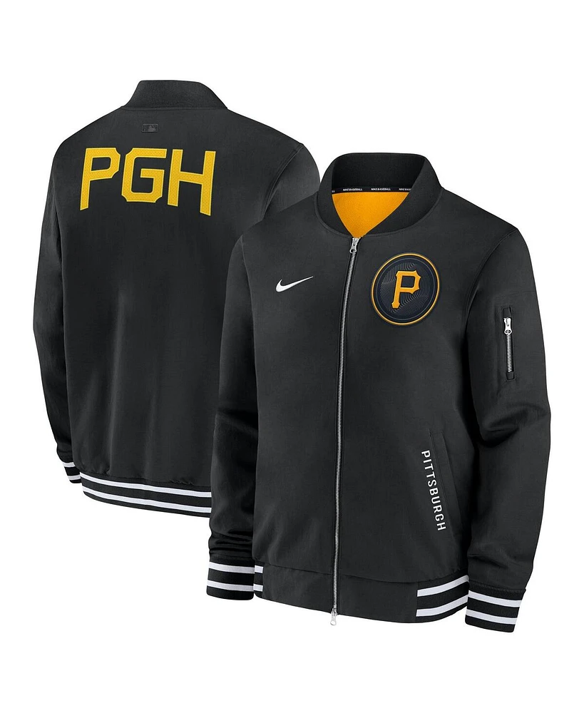 Nike Men's Black Pittsburgh Pirates Authentic Collection City Connect Full-Zip Bomber Jacket