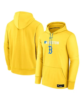 Nike Men's Gold Boston Red Sox Authentic Collection City Connect Therma Pullover Hoodie