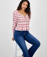 Celebrity Pink Juniors' Plaid Ruffle-Trim Babydoll Top