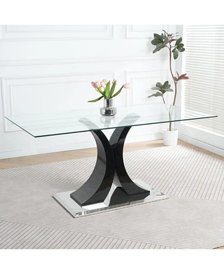 63" Glass Table with Stainless Steel Base (Set of 1)