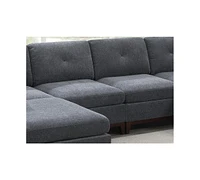 6 Piece Ash Grey Chenille Fabric Modular Sectional with 2 Ottomans