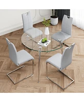 Grey Pu Dining Set: Glass Table & 4 Chairs